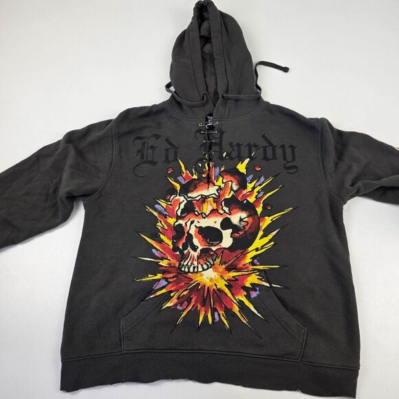 Vtg Y2K Ed Hardy Pullover Distressed Unisex Mens Size Large Gray - Picture 5 of 13